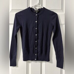 Ann Taylor Navy Crew Neck Cardigan (XXS Petite)